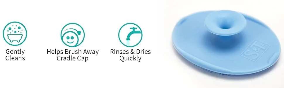 S&T INC. Exfoliating and Massaging Cradle Cap Bath Brushes for Baby, Silicone - 2 Inch x 2.5 Inch, Blue and White, 2 Pack Blue/White - icons