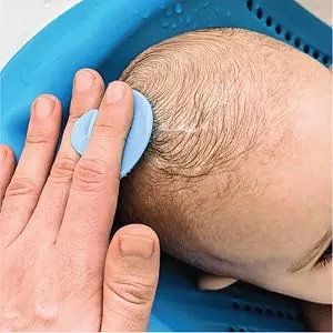 S&T INC. Exfoliating and Massaging Cradle Cap Bath Brushes for Baby, Silicone - 2 Inch x 2.5 Inch, Blue and White, 2 Pack Blue/White - product information 4