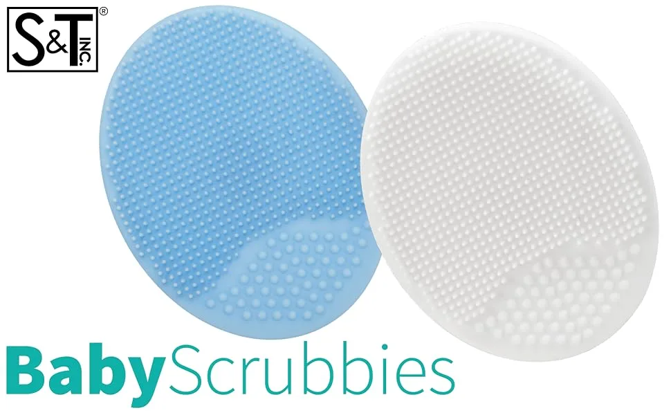 S&T INC. Exfoliating and Massaging Cradle Cap Bath Brushes for Baby, Silicone - 2 Inch x 2.5 Inch, Blue and White, 2 Pack Blue/White - main