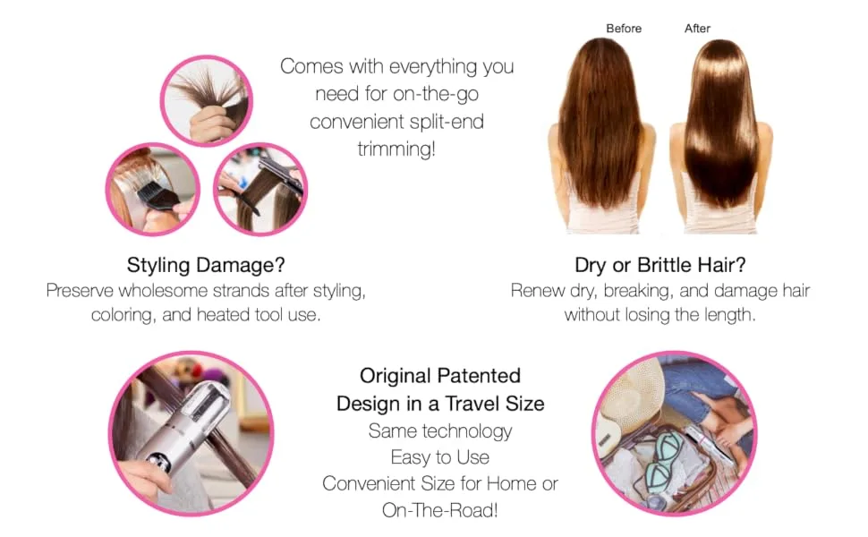 Split Ender Mini Portable Cordless Automatic Split End Remover Hair Trimmer for Dry, Damaged and Brittle Split Ends for Men and Women - Blue - Split Ender Mini comes with everything you need for on the go convenient split end trimming