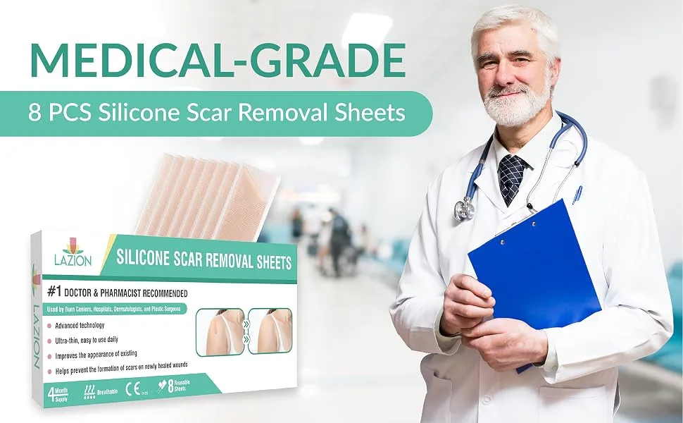 Silicone Scar Removal Sheets, Washable Scar Strip Remover, Reusable Scar Sheet for Surgery Scars, Stretch Marks, Burns, Keloids, C-Section, Acne in Recent/Old Scars - fast scar removal
