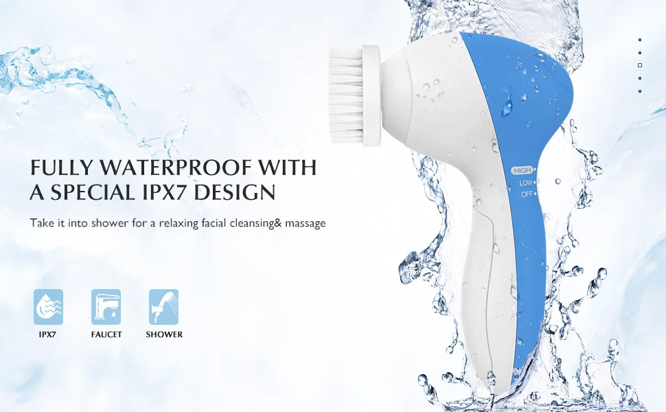 Facial Cleansing Brush Face Scrubber: Electric Exfoliating Spin Cleanser Device Waterproof Deep Cleaning Exfoliation Rotating Spa Machine - Electronic Acne Skin Washer Spinning System Set A Light Blue - face brush