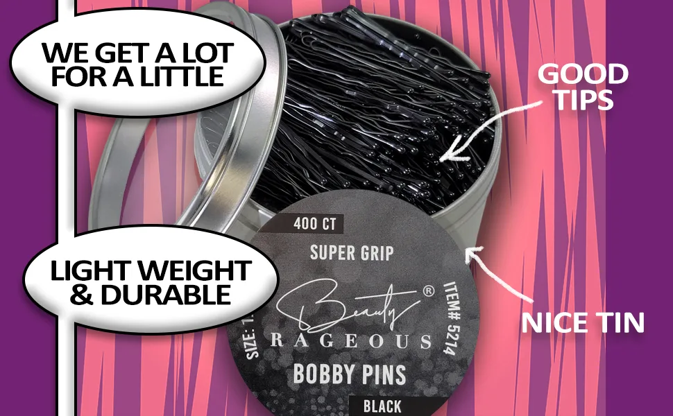 Super Grip Black Bobby Pins - 400 Ct Approx - Handy Reusable Tin (2 Pack) - black bobby pins