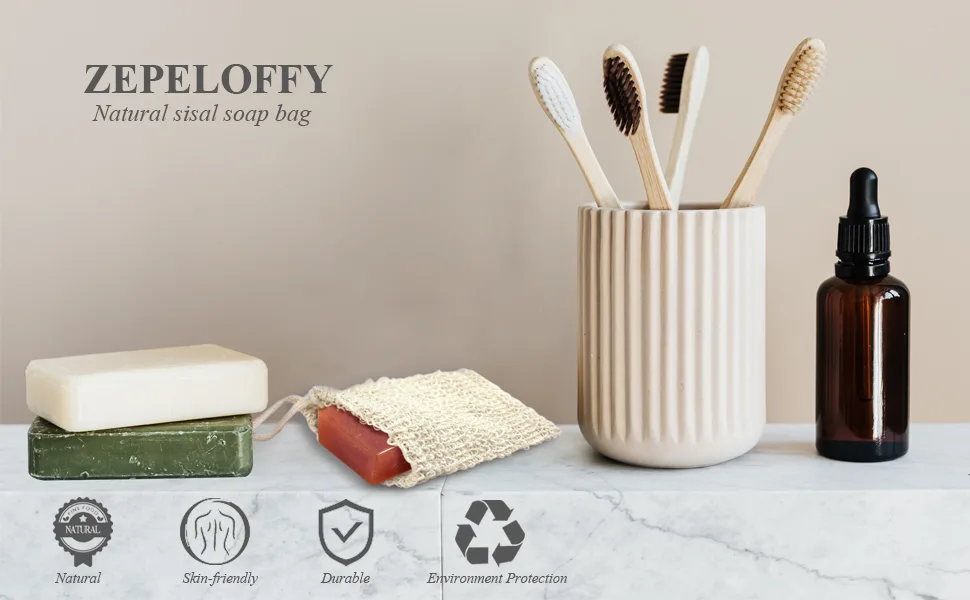 ZEPELOFFY 5 Pack Natural Sisal Soap Saver Bag Zero Waste Mesh Bar Soap Loofah Holder Pouch for Shower Beige(5 packs) - soap bag