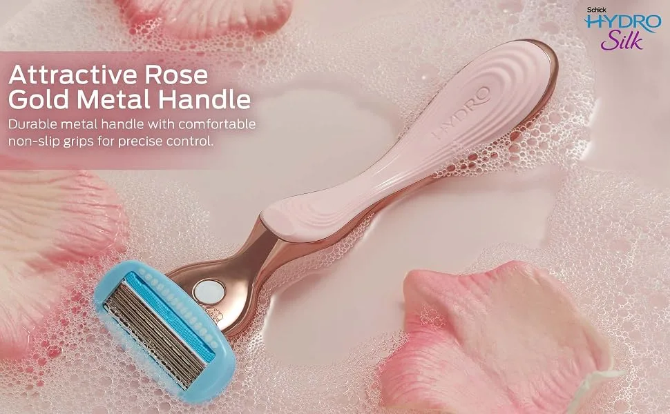 Schick Hydro Silk Moisturizing Razor for Women with Premium Rose Gold Metal Handle and 2 Refills Hydro Silk Rose Gold Metal Handle - Hydro Silk Rose Gold Metal Handle Smooth Shave Glide Venus No Nicks Cuts