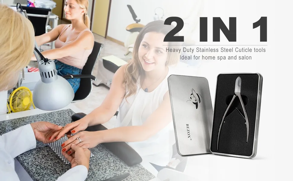 BEZOX Cuticle Clipper with Pushers – 2 in 1 Heavy Duty Stainless Steel Cuticle tools - Nail Nippers and Cutical Pusher with Anti-Slip Handle and Sharp Blade – 6mm Jaw Grey - cuticle clipper with cuticle pusher 2 in 1 cuticle tool