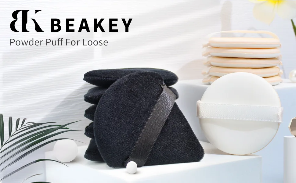 BEAKEY Powder Puff For Loose & Cosmetic Foundation Latex Free Makeup Puff 6 Black+6 White B-Black & White - makeup sponge