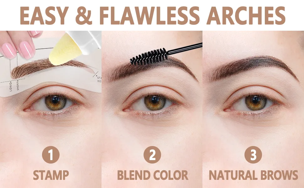 Eyebrow Stamp Stencil Kit, Brow Stamp and Shaping Kit- One Step Brow Stamp Makeup Powder with Mirror, Reusable Eyebrow Stencils,Shape Thicker and Fuller Brows, Waterproof Long Lasting (Light Brown) - Eyebrow Stamp and Eyebrow Stencil Kit