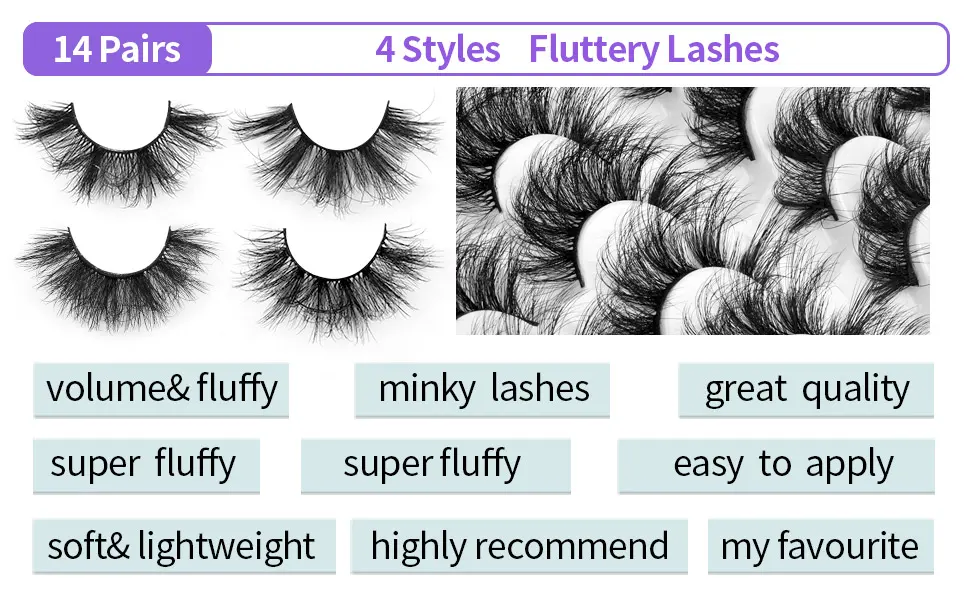 JIMIRE Mink Lashes Fluffy Dramatic False Eyelashes 4 Styles Pack Wispy Thick Long Volume Eye Lashes for Full Glam 14 Pairs 4 Styles Mixed - 4 styles mixed volume lashes
