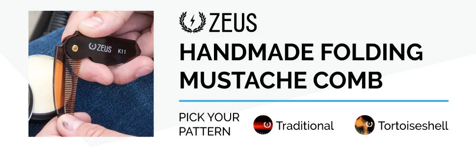 ZEUS Folding Mustache Comb, Handmade Saw-Cut Best Moustache Pocket Comb - (2 Pack - Traditional/Tortoiseshell) - handmade folding mustache comb fine teeth pocket sized traditional tortoiseshell