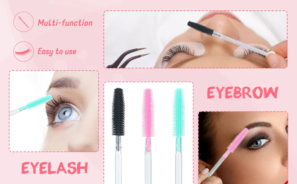 100PCS Silicone Mascara Wand Brush,Eyebrow Spoolie Brush Disposable Eyelash Brush Wands for Eyelash Extensions (Transparent Black) - Eyelash Brush Wands for Eyelash Extensions