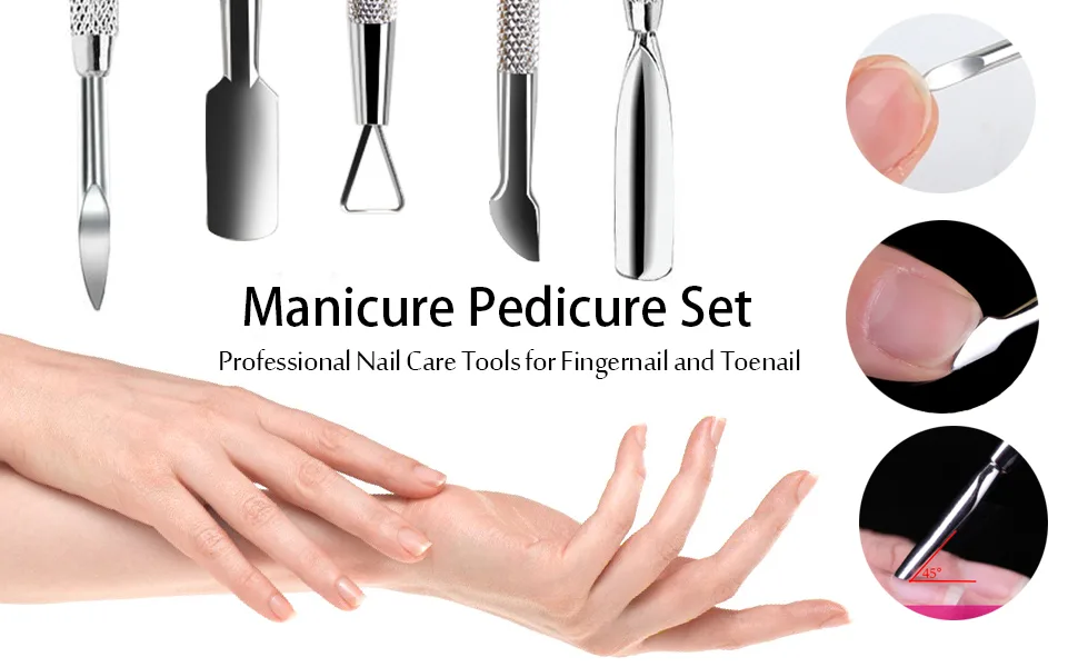 JUNHCZOY Cuticle Peeler Scraper Remove Gel Nail Polish and Cuticle Pusher and Spoon Nail Cleaner, Durable Pedicure Manicure Tools for Fingernails Toenails silver - Cuticle Pusher and Cutter