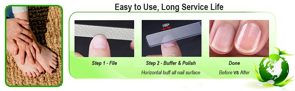 Long Lasting Nail File and Buffer Set, 1 Diamond Metal Nail File with 1 Nano Glass Nail Buffer, Professional Manicure Tools Kit for Home and Salon Use - Easy to Use, Long Service Life