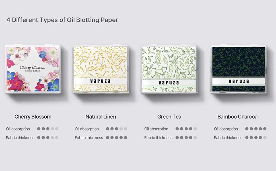 [varuza] Biodegradation Natural Hemp Face Oil Blotting Paper with Mirror Case and Refills 100 Count (Pack of 1) CHERRY BLOSSOM - varuza