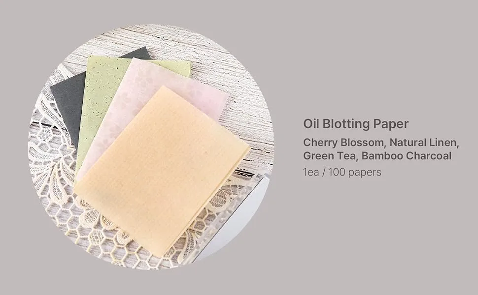 [varuza] Biodegradation Natural Hemp Face Oil Blotting Paper with Mirror Case and Refills 100 Count (Pack of 1) CHERRY BLOSSOM - varuza