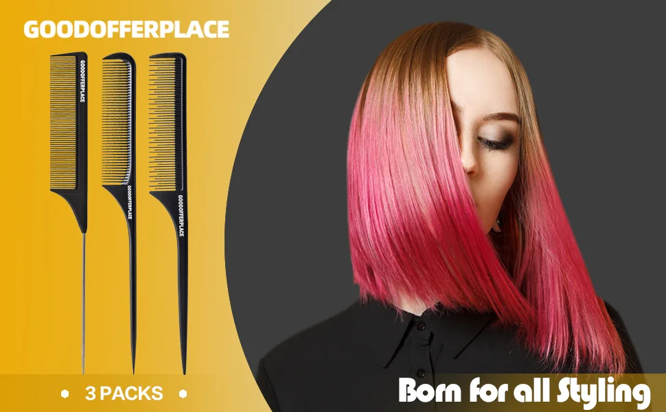Goodofferplace 3 sytle Rattail Styling combs Pintail comb Parting combs Teasing combs hair combs for women(3 Pack) Black2 3 Count (Pack of 1) - product information 1