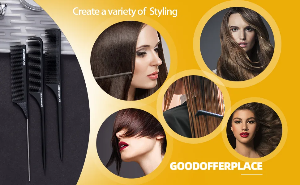 Goodofferplace 3 sytle Rattail Styling combs Pintail comb Parting combs Teasing combs hair combs for women(3 Pack) Black2 3 Count (Pack of 1) - product information 4