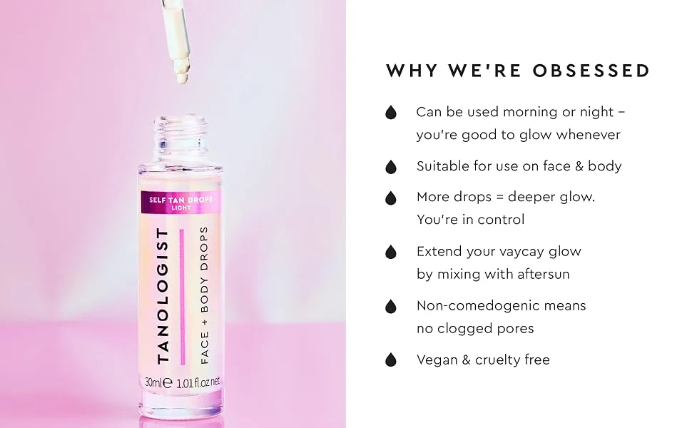 Tanologist Face and Body Drops, Medium - Illuminating Self Tan Drops, Vegan and Cruelty Free - 0.50 Fl Oz Medium (0.50 Fl Oz) - tanologist