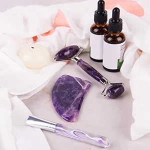 Authentic Amethyst Roller and Gua Sha Set - Jade Roller for Face - Face Roller: 100% Natural Amethyst - Face Massager, Facial Roller for Skin, Eyes, Neck - Authentic, Durable, Natural, No Squeaks - jade roller