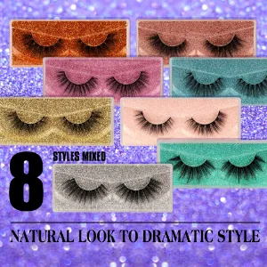 Newcally Lashes False Eyelashes 24 Pack Faux Mink Lashes 8 Styles Wispy Natural Fake Eye Lashes 3D Fluffy Dramatic Long Crossed Handmade Strip Lashes Wholesale Bulk 24 Pairs - 8 styles lashes pack