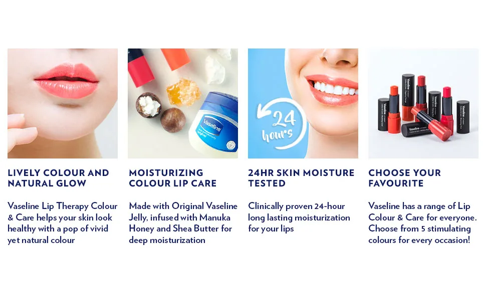 Vaseline Lip Therapy C&C Red Variety 3 Pack (Red, Rose, Pink) Kissing Red- Mellow Rose- Blooming Pink (3 Pack) - Lively Colour and Natural Glow, Moisturizing Colour Lip Care, 24 Hour Skin Moisture