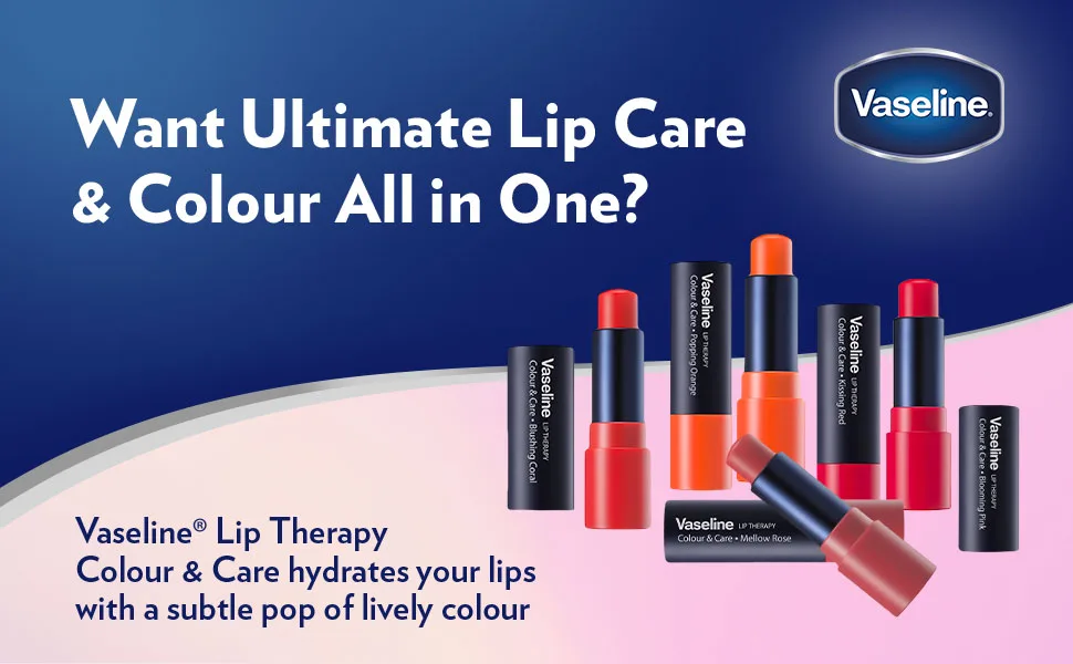 Vaseline Lip Therapy C&C Red Variety 3 Pack (Red, Rose, Pink) Kissing Red- Mellow Rose- Blooming Pink (3 Pack) - Vaseline Lip Therapy Colour & Care hydrates your lips with a subtle pop of lively colour.