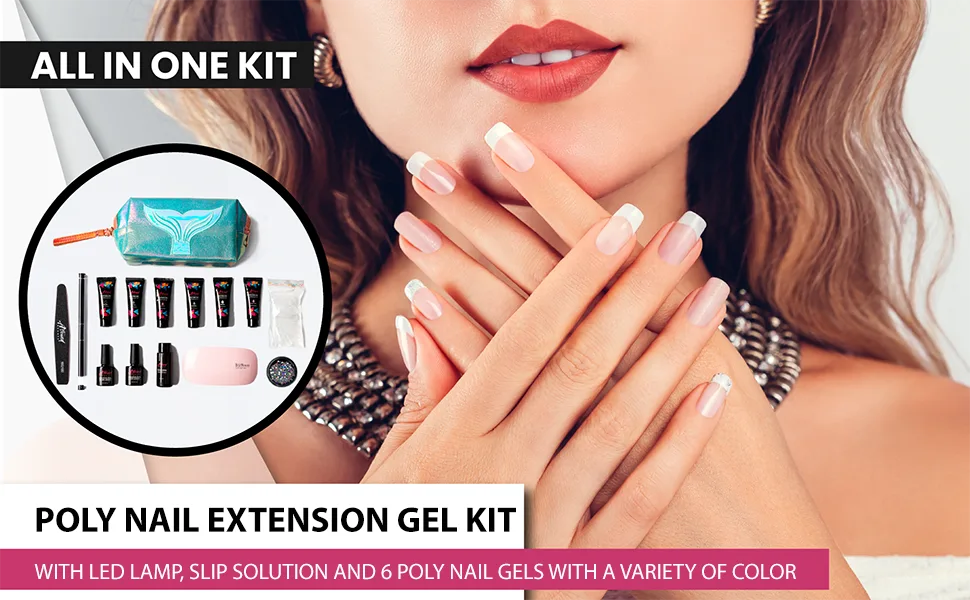 Astound Beauty Poly Nail Gel Kit with UV Lamp, Slip Solution and Glitter, Clear, Black, White Poly Nail Gel Kit - Poly Nail Gel All-in-One Manicure Kit - poly nail gel kit