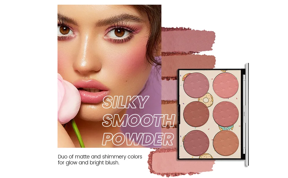 KYDA 6 Colors Face Blush Palette,Light Luxury Blush Palette Matte Blush Powder Bright Shimmer Face Blush,Contour and Highlight Blush Palette with Blush Brush-Set A - blush