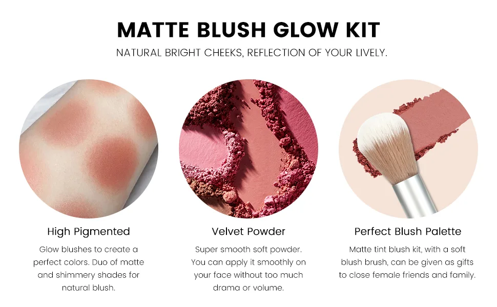 KYDA 6 Colors Face Blush Palette,Light Luxury Blush Palette Matte Blush Powder Bright Shimmer Face Blush,Contour and Highlight Blush Palette with Blush Brush-Set A - blush
