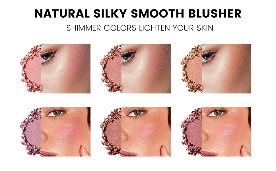KYDA 6 Colors Face Blush Palette,Light Luxury Blush Palette Matte Blush Powder Bright Shimmer Face Blush,Contour and Highlight Blush Palette with Blush Brush-Set A - blush