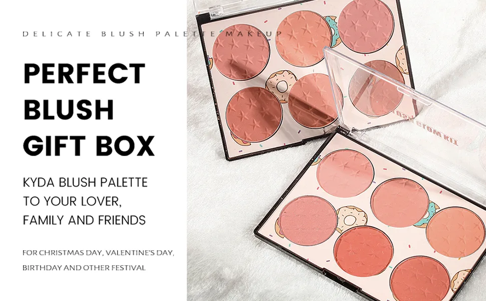 KYDA 6 Colors Face Blush Palette,Light Luxury Blush Palette Matte Blush Powder Bright Shimmer Face Blush,Contour and Highlight Blush Palette with Blush Brush-Set A - blush