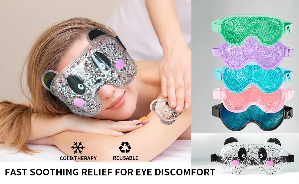 Cooling Ice Gel Eye Mask Reusable Eye Masks, Sleeping Mask with Plush Backing for Headache, Puffiness, Migraine, Stress Relief (Blue) - Eye Mask