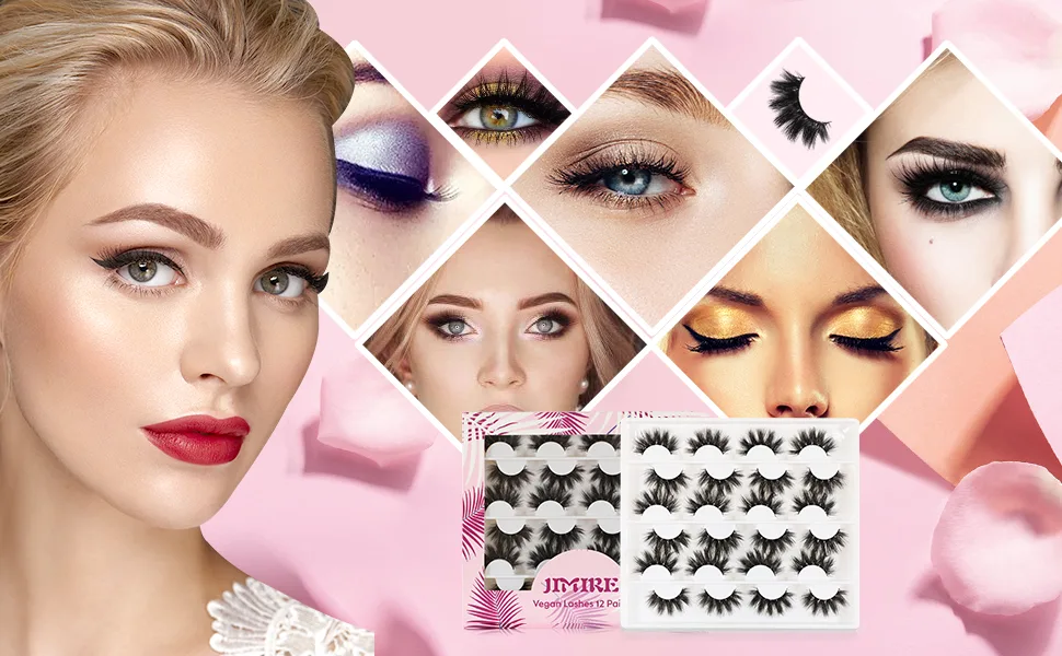 JIMIRE 12 Pairs False Eyelashes Fluffy High Volume Fake Eyelashes Faux Mink Lashes 17MM - product information 1