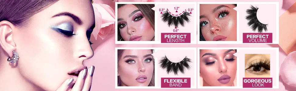 JIMIRE 12 Pairs False Eyelashes Fluffy High Volume Fake Eyelashes Faux Mink Lashes 17MM - product information 2