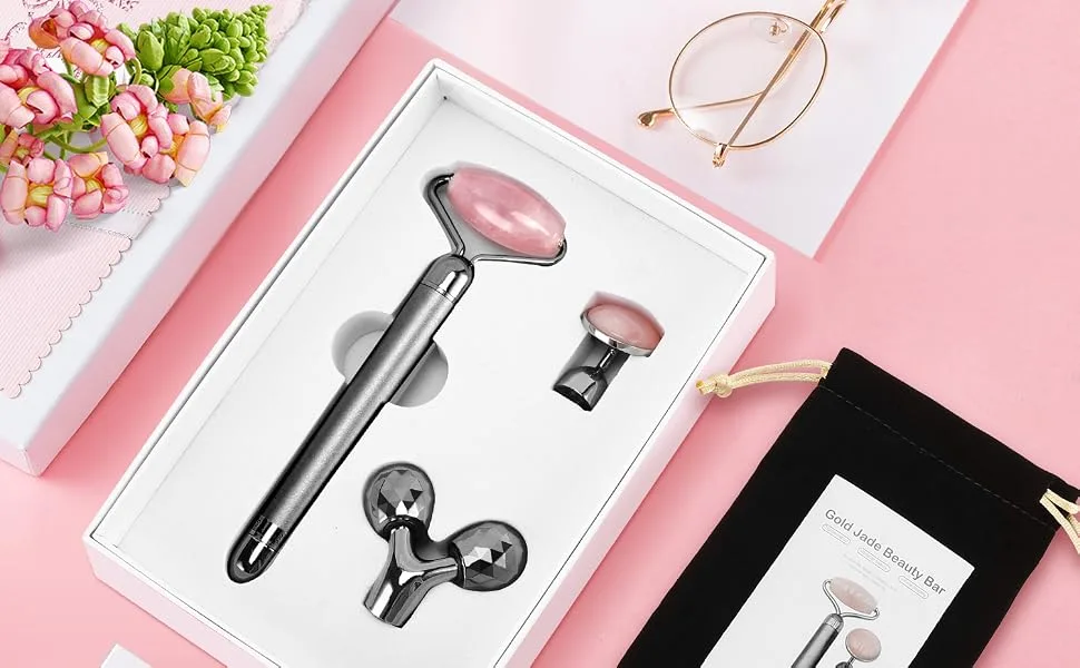 3-IN-1 Electric Jade Roller 3D Roller Facial Roller & Face Massager,Black - face massager roller