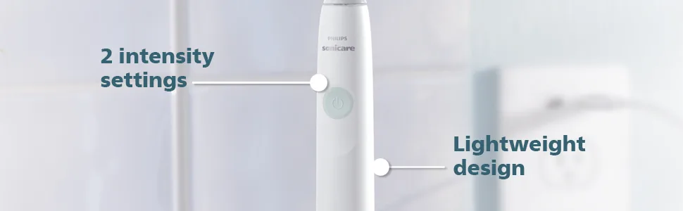 Philips Sonicare 2100 Power Toothbrush, Rechargeable Electric Toothbrush, White Mint, HX3661/04 New 2100 - 3. Shows white power toothbrush handle and describes benefits of the handle.