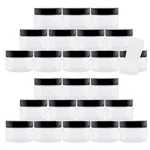 Cornucopia 4oz Clear Plastic Jars with Labels & Spatulas & Lids (24-Pack); Straight Sided PET Low Profile BPA-Free Containers 4-Ounce (24-Pack) - cornucopia storage containers clear plastic jars labels spatulas straight sided low profile cosmetic