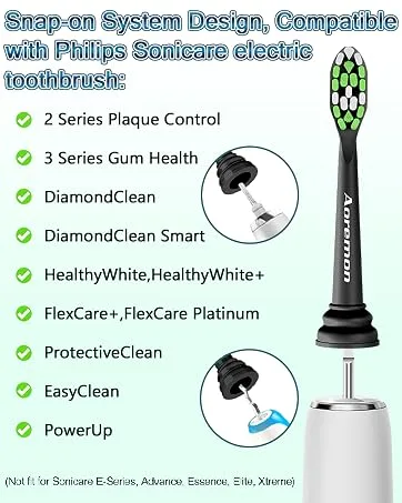Aoremon Replacement Toothbrush Heads for Philips Sonicare - Replacement Brush Heads Compatible with Sonicare 4100 5100 6100 and Other Snap-on Electric Toothbrush(Black) - for Sonicare Diamondclean