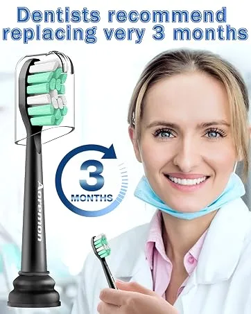 Aoremon Replacement Toothbrush Heads for Philips Sonicare - Replacement Brush Heads Compatible with Sonicare 4100 5100 6100 and Other Snap-on Electric Toothbrush(Black) - Sonicare replacement heads black