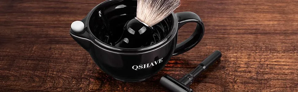 QSHAVE Shaving Scuttle Mug - Keep Lather Always Warm Large Deep Size Bowl Handmade Pottery Cup (Black) - Shaving Bowl-Black