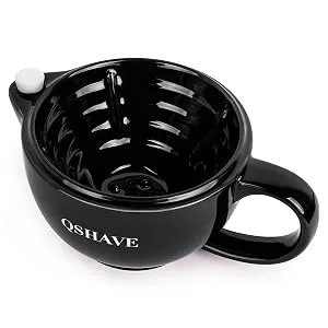 QSHAVE Shaving Scuttle Mug - Keep Lather Always Warm Large Deep Size Bowl Handmade Pottery Cup (Black) - Shaving Bowl-Black