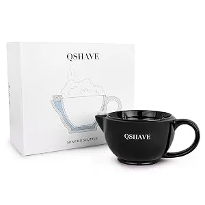 QSHAVE Shaving Scuttle Mug - Keep Lather Always Warm Large Deep Size Bowl Handmade Pottery Cup (Black) - Shaving Bowl-Black