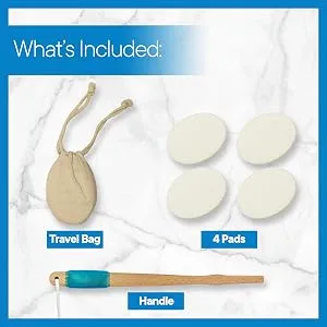 RMS 17.5" Long Lotion Applicator with 4 Pads - Long Handle for Easy Reach and Self Application of Body Wash - Shower Brush for Both Men and Women (Travel Bag Included) - Back lotion sunscreen applicator with long handle