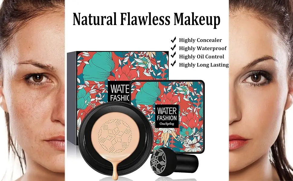 Air Cushion CC Cream Mushroom Head Foundation, Amazfly Moisturizing BB Cream Makeup Long Lasting Matte Concealer Bright Makeup Base Long Lasting with Mushroom Makeup Sponge (Natural) - product information 1