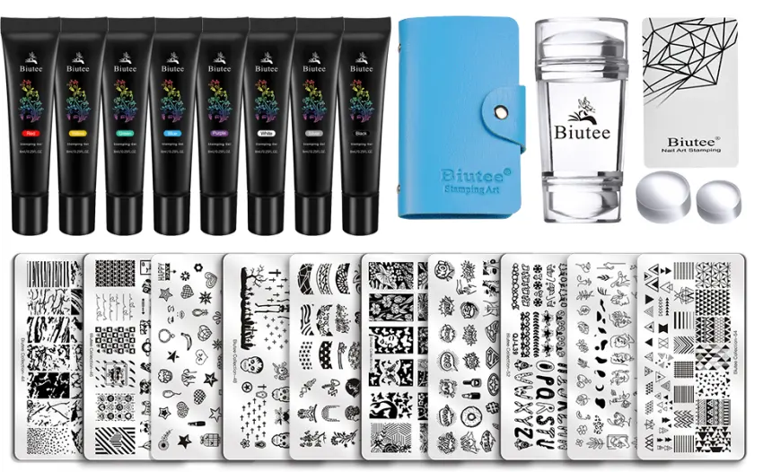 Biutee Nail Stamper Kit Stamping Nail Polish Gel Stamp Plate Jelly Silicone Clear Stamper Nail Stencils for Nail Art Reusable French Tip Tool for Design with Replace Head Scraper Bag nail stamping kit - product information 2