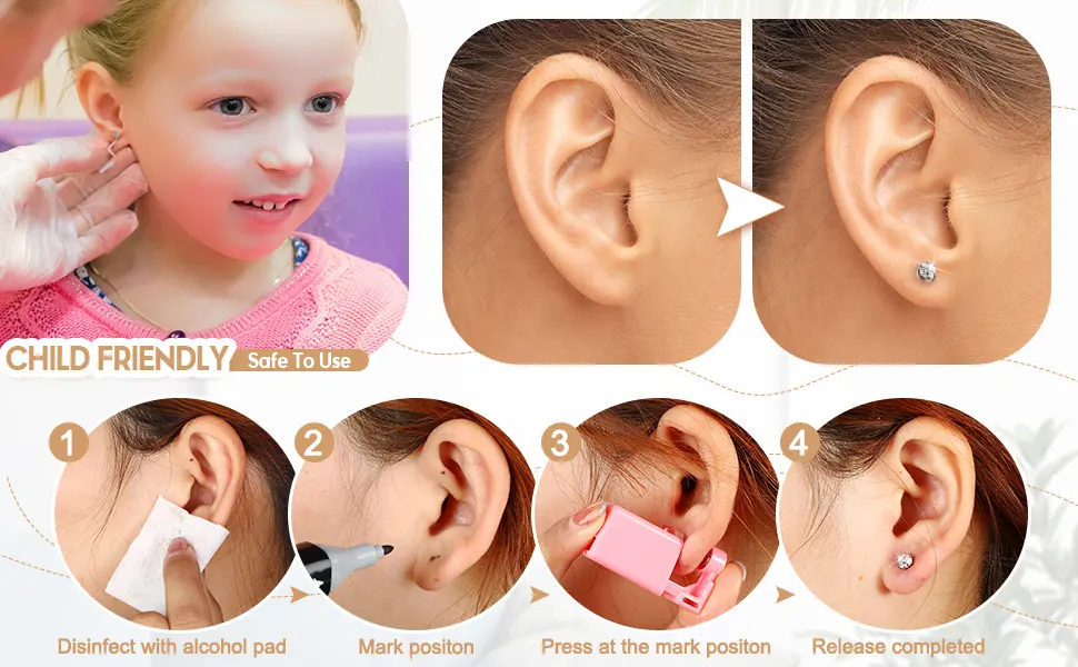 8 Pieces Self Ear Piercing Tool Disposable Ear Piercing Kit Safety Portable Ear Nose Mouse Piercing Tools with Crystal Ear Studs (White) - product information 5
