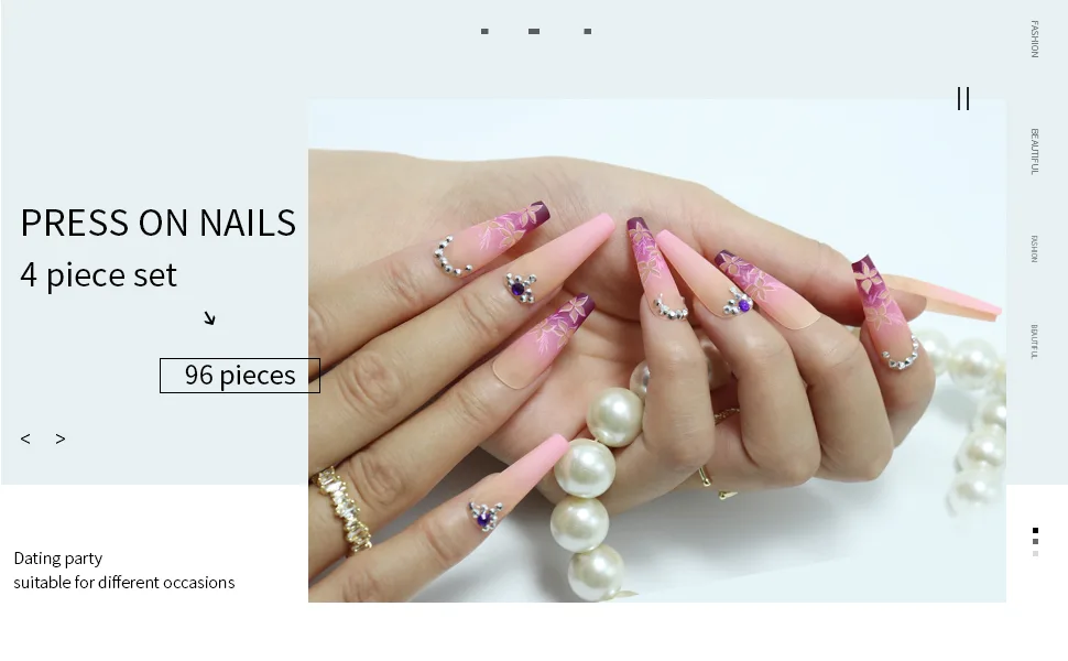 4 Packs (96 Pcs) Press on Nails Long Design, Misssix Fake Nails Long and Medium Glue on Nails Set with Adhesive Tabs Nail File for Women - press on nails
