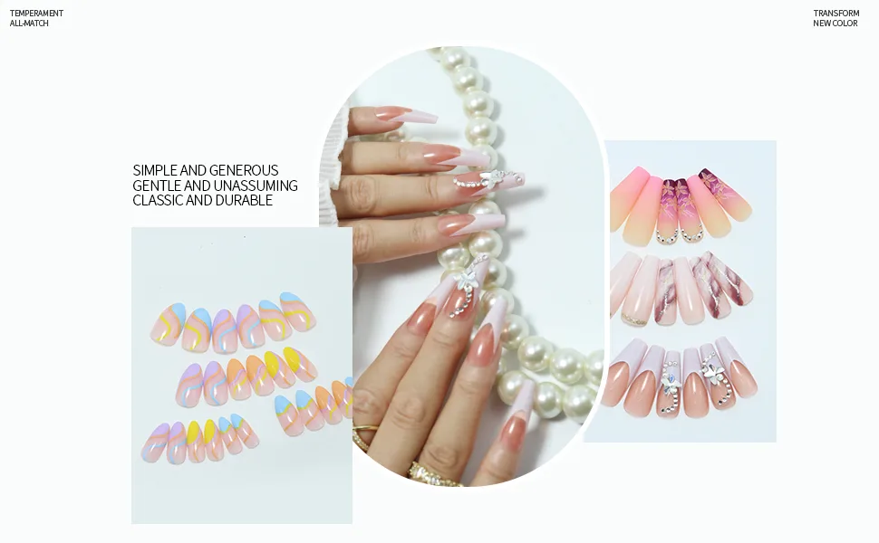4 Packs (96 Pcs) Press on Nails Long Design, Misssix Fake Nails Long and Medium Glue on Nails Set with Adhesive Tabs Nail File for Women - press on nails