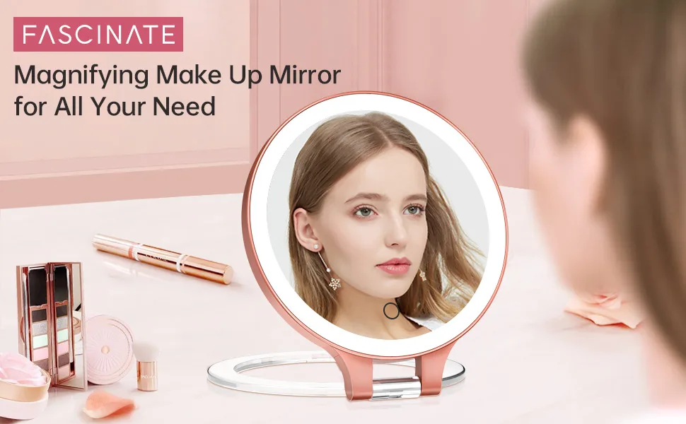 Magnifying Mirror 10X 1X Double Sided Magnification Makeup Vanity Mirror Rechargeable Lighted Mirror with 3 Color Setting Adjustable Rotation LED Vanity Desk Mirror Rosegold - Magnifying Mirror 10X 1X Double Sided Magnification Makeup Vanity Mirror