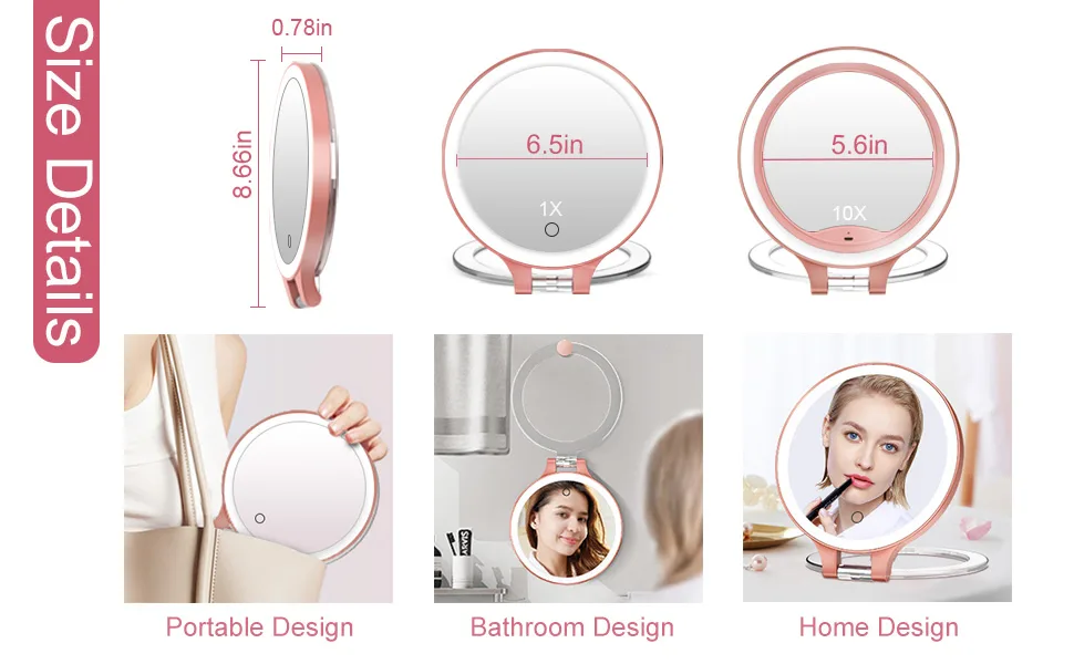 Magnifying Mirror 10X 1X Double Sided Magnification Makeup Vanity Mirror Rechargeable Lighted Mirror with 3 Color Setting Adjustable Rotation LED Vanity Desk Mirror Rosegold - Magnifying Mirror 10X 1X Double Sided Magnification Makeup Vanity Mirror